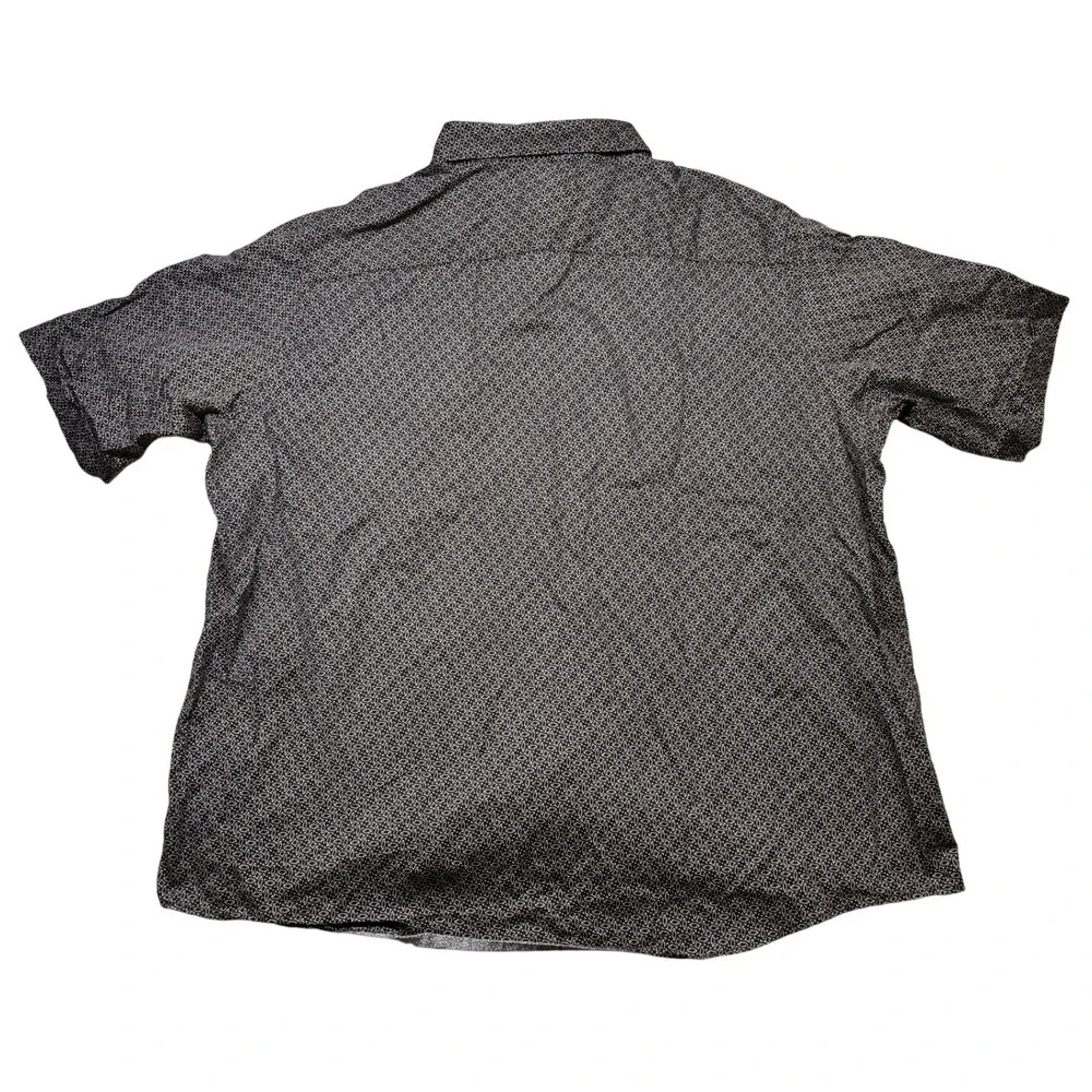 Claiborne Button Down‎ Shirt Mens XXL Black White Geo Print Short Sleeve Pockets